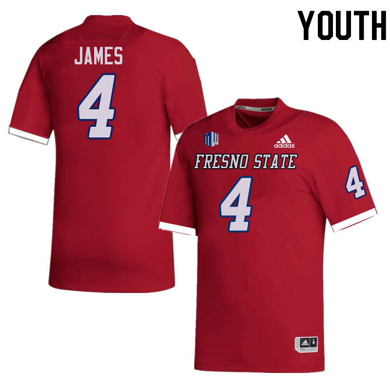 Youth #4 Chedon James Fresno State Bulldogs College Football Jerseys Stitched-Red